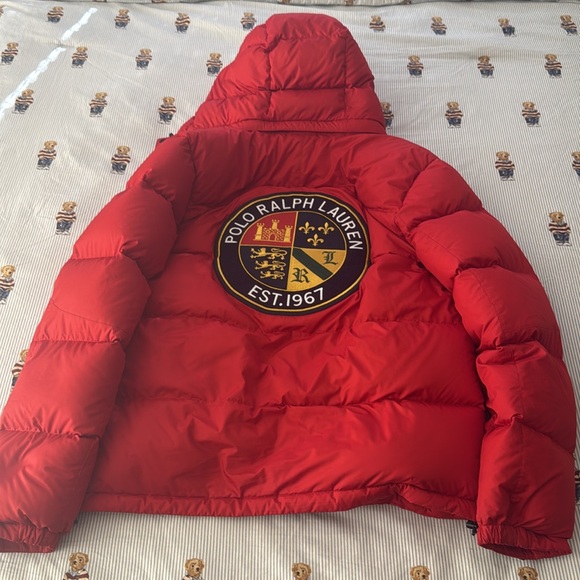Polo Ralph Lauren Men's Puffer Hooded Jacket Red Draw String Hood - Picture 2 of 2